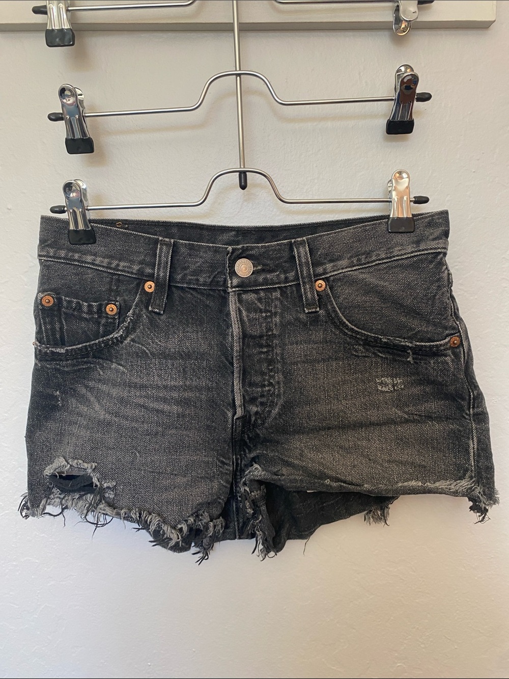 Levi's Black Distressed Frayed Hem Denim Shorts